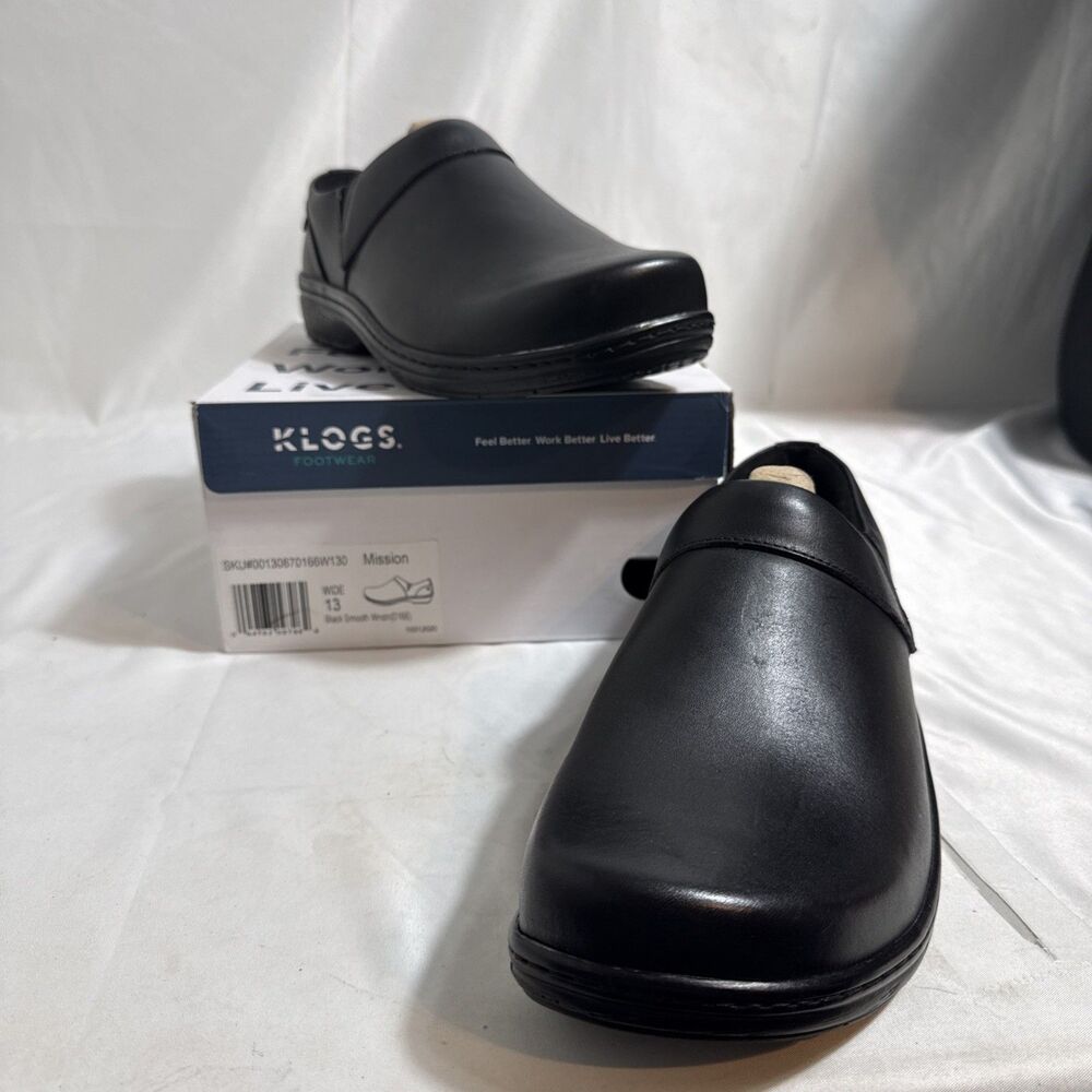 Klogs Mission Black Work Shoes Clog Slip Resistant Rubber Sole Leather New 13W